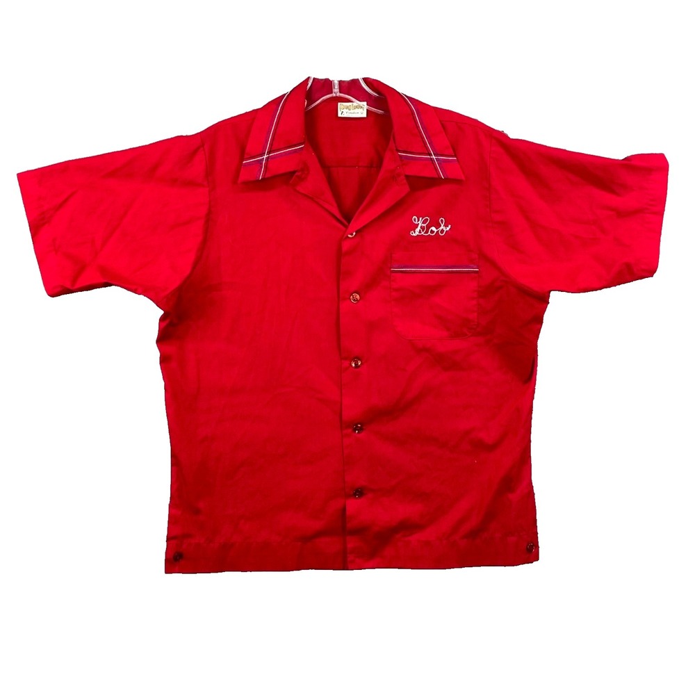 Vintage King Louie Creation Bowling Shirt Mens Medium Cotton Logo‎ Made in USA